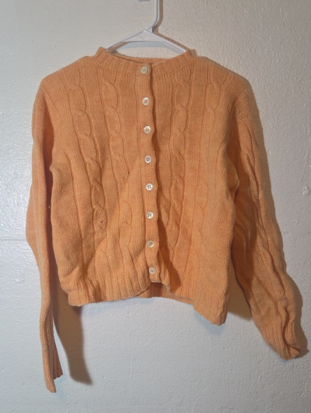 Women's Cable-Knit Button Front Sweater Cardigan - Peach Orange Vintage Size S